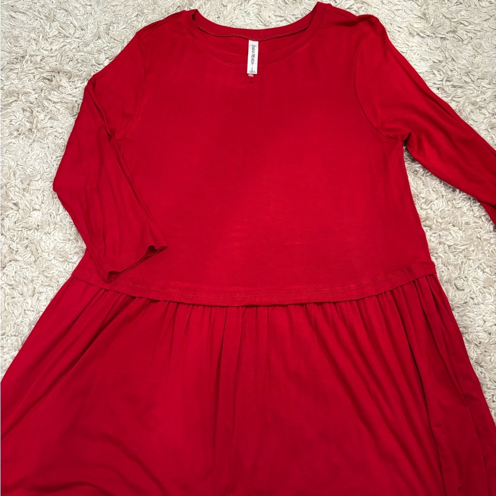 NWOT Zenana Outfitters Red Tunic Peplum Top 3/4 Sleeve